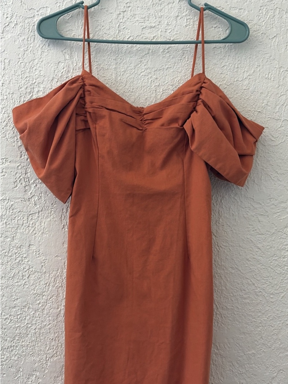 Lush One-Shoulder Rust Orange Dress with Puff Sleeve